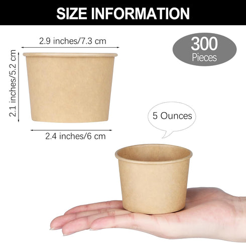 300 Packs 5 Frozen Ruisita Paper Ice Cream Cups Ounce Disposable Soup Bowls Brown Dessert Bowls for Hot or Cold Food