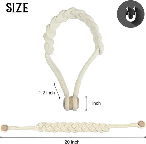 BEL AVENIR Curtain Tiebacks, Magnetic Woven Curtain Holdback Drapery Tie-Back, Ivory Braid
