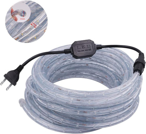 7/16" 6.6ft 2-Wire 110V-120V 30 Rope Lights, Waterproof LED Rope Light Kit, PVC LED/M Tube Lights Strip for Background