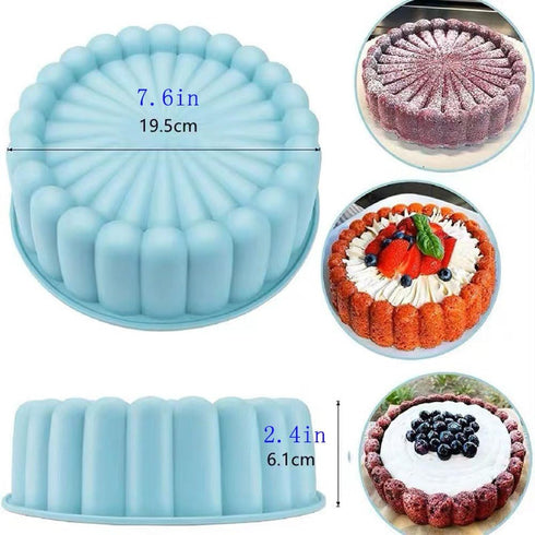 Flower Shape Silicone Cake Mold, Non-stick Fluted Pans, Perfect Bakeware for Cake, 7.6 Inch, Blue