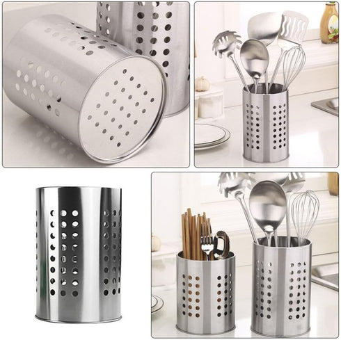 Stainless Steel Cutlery Bucket, Tabletop Utensil Holder for Kitchen, Chopstick Stand Case, Drain Rack Accessories