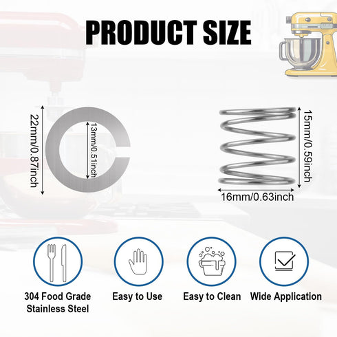2pcs Stand Mixer Spring and 2pcs Washer Compatible with Kitchenaid Stand Mixer, Stainless Steel Stand Mixer Accessories Parts Replacement Kit, Easy to Install