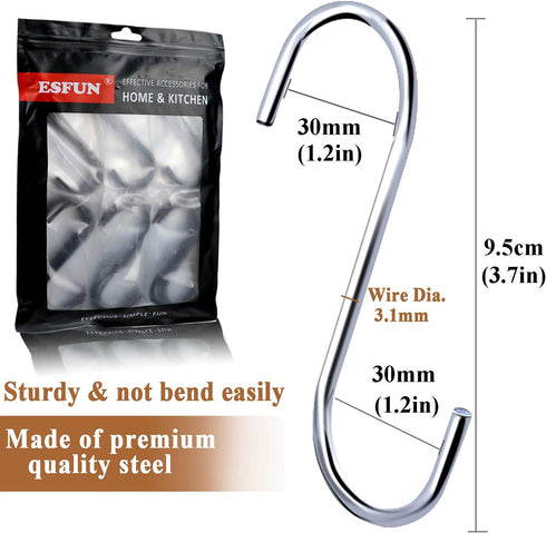 30 Pack 3.7 inch Metal S Hooks, Steel S Hooks for Hanging Plants, Kitchen Pans, Jewelry