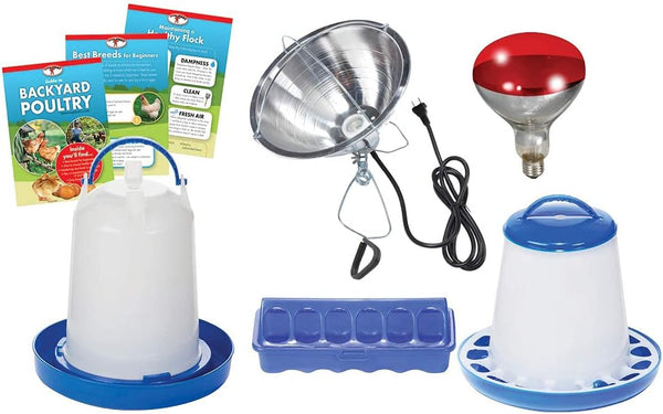 Double-Tuf Chicken and Poultry Starter Kit | Heat Lamp, Light Bulb, Feeders,