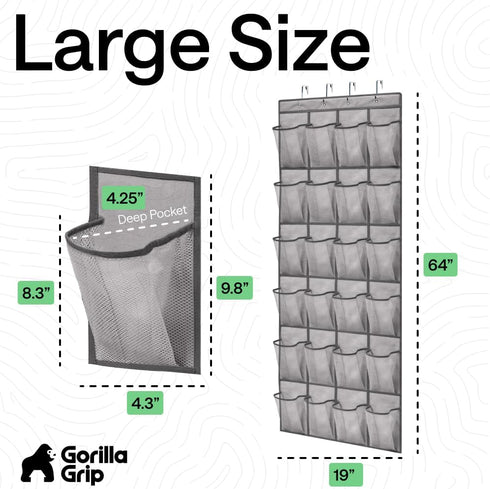 24 Closet 40 lbs, Closets GORILLA GRIP Over the Door Shoe Organizer, Large Breathable Mesh Pockets, Space Saving