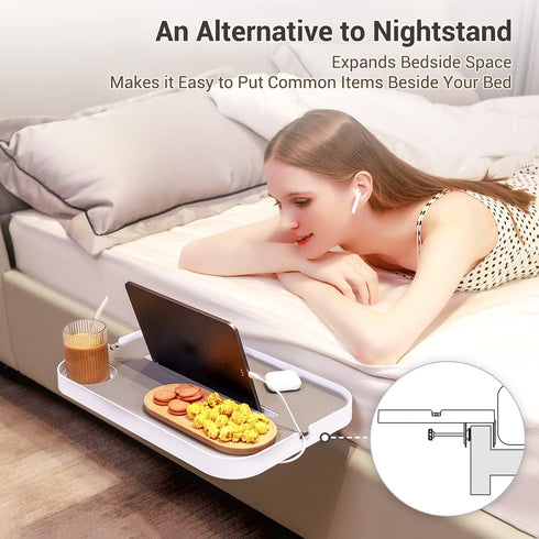 KIWIFOTOS Bedside Shelf with Silicone Pad Top, Clip On Nightstand Snack Organizer, 17" Large Dorm Room Bed Side Table