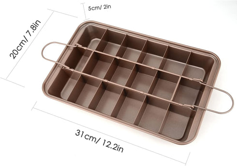 Brownie Pan with Dividers, Non Stick 18 Pre-slice Carbon Steel Bakeware Tray for Baking Bread and Cake