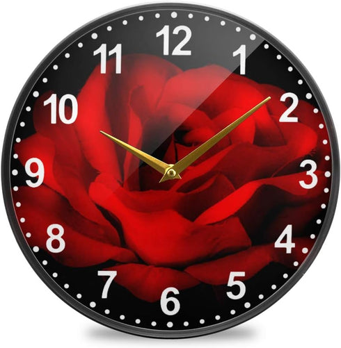 ALAZA Red Rose Flower Black Wall Clock, Battery Operated Silent Non Ticking Clocks for Living Room Decor