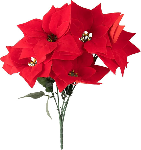 Juvale 4 Pack Artificial Poinsettias Christmas Flowers - Lifelike Red for Holiday Decor and Floral Arrangements