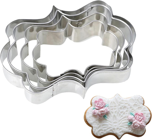 Plaque Frame Cookie Cutter Set, 4Pcs/Set, Stainless Steel Pastry Biscuit Cutters Mold (Style 2)