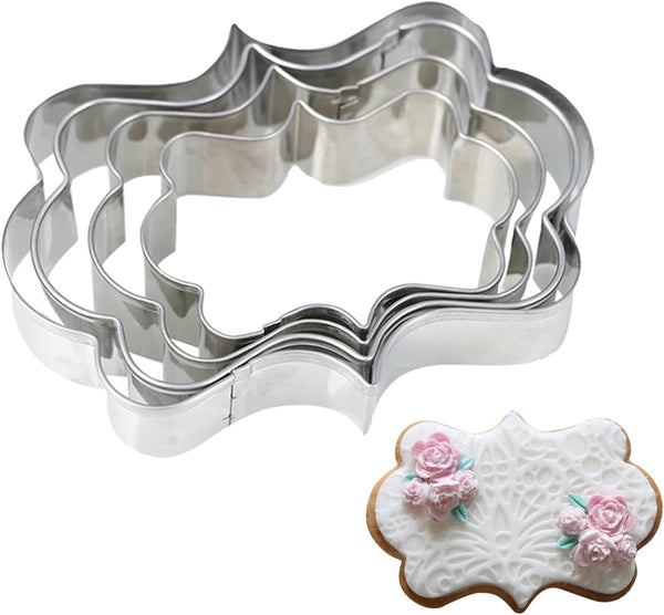 Plaque Frame Cookie Cutter Set, 4Pcs/Set, Stainless Steel Pastry Biscuit Cutters Mold (Style 2)