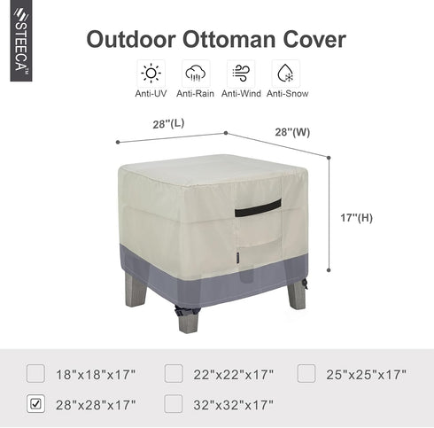 28L 28W 17H inch Patio Ottoman Cover, Waterproof Outdoor Square Furniture Cover for Side & End Table x x
