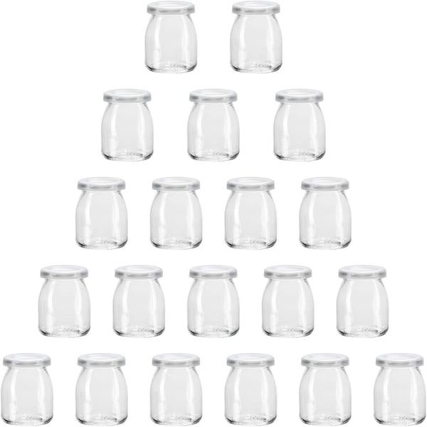 Encheng 7 oz Clear Glass Jars With Lids,Yogurt Container With Lids(PE),Replacement Pudding Jars