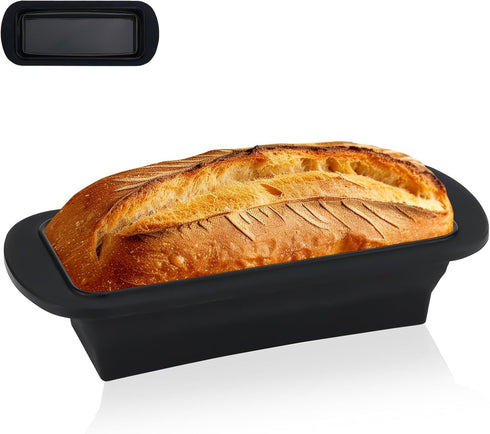Silicone Bread Loaf Pan with Metal Reinforced Frame, Non-Stick Baking Pans for Homemade Bread, Black