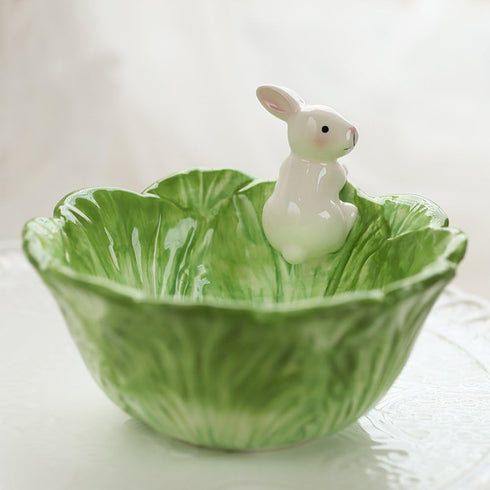 Cute Cartoon Cabbage with Rabbit Shaped Ceramic Bowls Rice Bowls/ Salad Bowls/ Soup Bowls/ Saucer by WAIT FLY