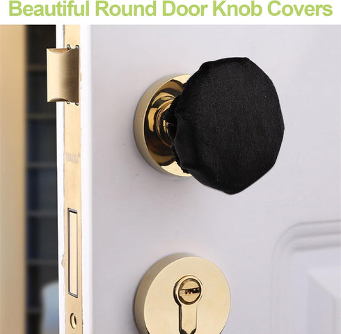 Door Handle Covers, 4Pcs Black Decorative Round Soft Knob Covers with Clear Anti-Collision Adhesive Strip