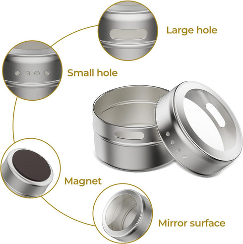 Set 16 4 Wall-Plates,100 Stickers,2 3 oz Vetacsion of Magnetic Spice Tins with Metal Preprinted Seasoning Label Styles