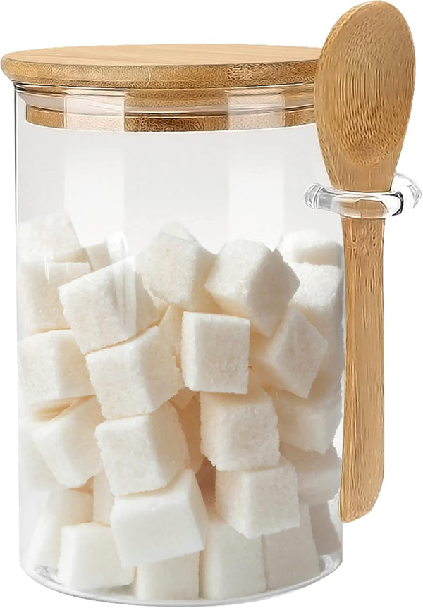 Glass Sugar Container with Spoon - 1 Pack 15oz Glass Jars with