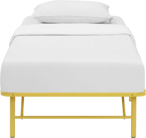Modway Horizon Folding Metal Mattress Bed Frame, Twin Size, Yellow, Replaces Box Spring