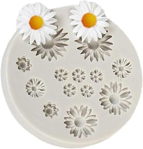 1Pc White Cute Flower Silicone Molds, Daisy Shape Fondant Candy Mould for Cake Decoration, Bakeware