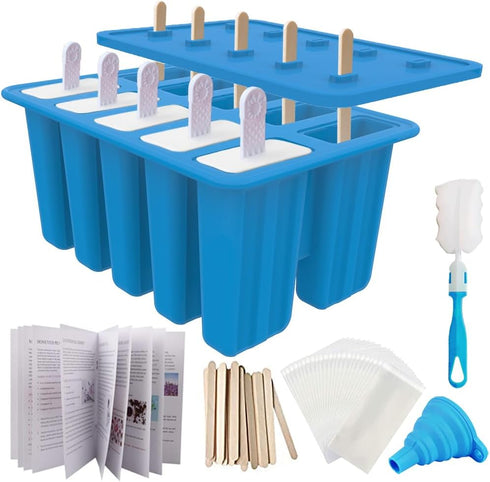 Homemade Popsicle Molds: Silicone Maker with 50 Sticks, Bags, and Recipes (Blue)