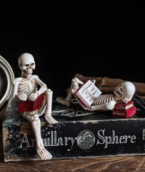 Halloween Skull Statue Decor,Reading Women Thinker Statue,Modern Bookshelf Decor,Halloween Figurines Home