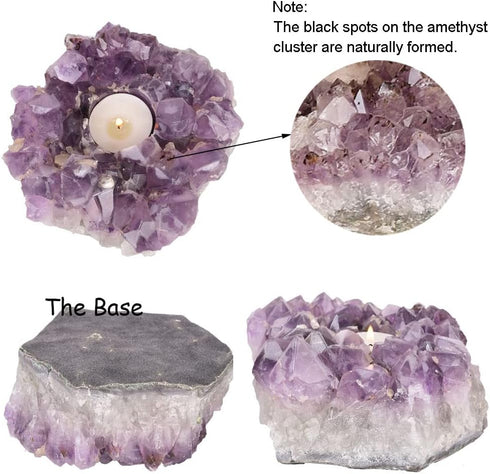 5.5 Inch JIC Gem Amethyst Candle Holder Natural Purple Crystals Candle Stand Large Amethyst Tealight Candle Holders