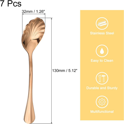 uxcell 7Pcs Stainless Steel Shell Shape Coffee Spoon Tableware Dessert Spoons Stirring Mixing Spoon for Tea Coffee Cake Sugar, 5 Inch Rose Gold