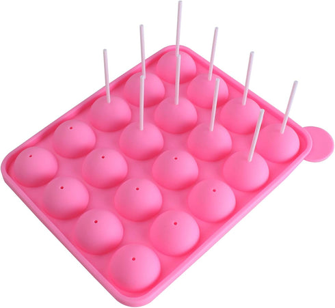 20 Cavity Silicone Pink Lolly Pop Party Cupcake Baking Mold, Cake Pop Stick Mold Tray