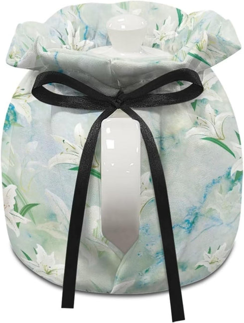 Vintage Cotton Tea Cozies Cover for Teapots, Insulation Breakfast Kettle Cover with Elastic Band, White Lily Print