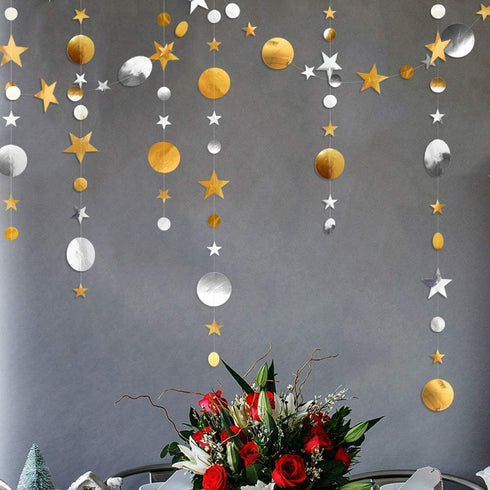 Decor365 Silver Gold Star Garland Decorations for Birthday, Baby Shower, Graduation, Christmas, New Year Eve