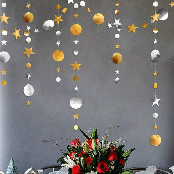 Decor365 Silver Gold Star Garland Decorations for Birthday, Baby Shower, Graduation, Christmas, New Year Eve