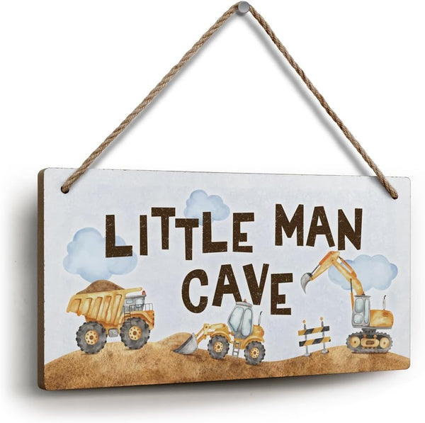 YZEXEZY Construction Boy Room Decor-Little Man Cave Sign 6"x12" Construction Wall Decor Hanging