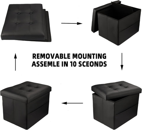 L17W13H13inches Collapsible Ottoman with Storage - Foot Rest Ottoman with Side Pocket - Black
