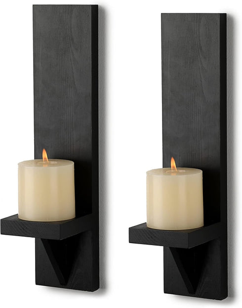 OwnMy Set of 2 Wooden Wall Candle Sconces Rustic Wall Mount Wooden Pillar