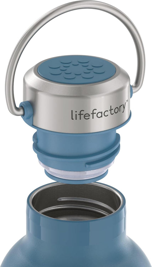 LIfeFactory Stainless Steel Vacuum-Insulated Sport Bottle - 24 Ounce, Dark Denim