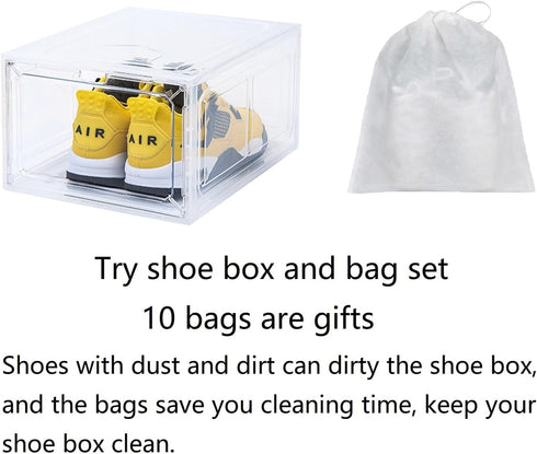 4pcs, Closet, Large Shoe Organizer Stackable with Magnetic Door DVD/CD Storage Clear Shoe Boxes for Foldable