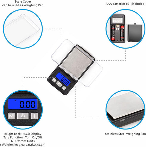 Fuzion Ultra Mini Gram Scale, 100/0.01g Mini Scale, Digital Pocket Scale with Tray for Food