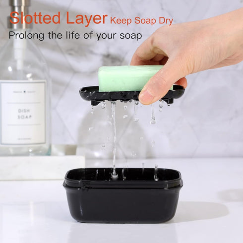 Quatish 2 Pack Travel Soap Container, Portable Soap Holder with Lid for Camping Gym Travel (Black)
