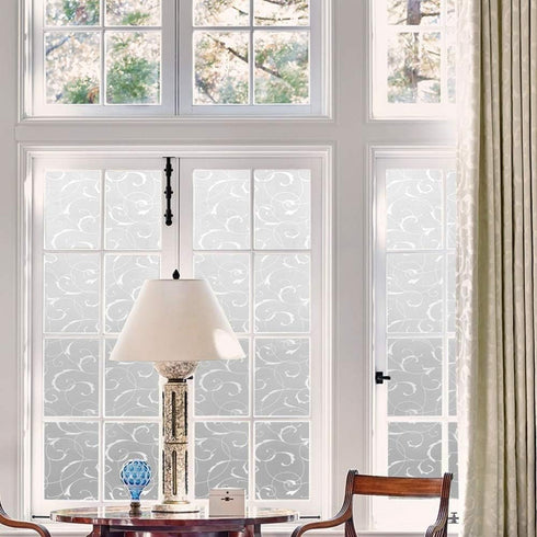 LEMON CLOUD Window Privacy Film, No-Adhesive Static Decorative Window Film, Frosted Stained Glass Vine Design (17.5 x