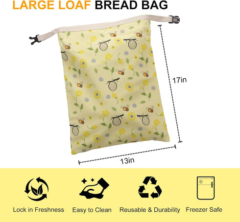 Cnkaite 2 Pack 17"13" Reusable Beeswax Bread Bags for Homemade Sourdough Bread, XL Cotton Beeswax Bags Keep Bread Fresh