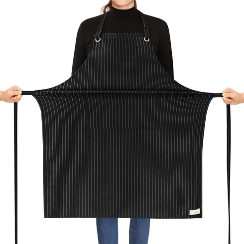 ROTANET Stripe Stretch Apron for Men and Women, Adjustable Bib with 2 Pockets for Kitchen Cooking