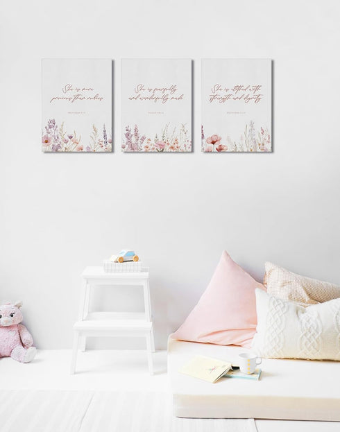 11x14 BIWSHA Baby Girl Nursery Decor, Wildflower Nursery Wall Art Decor, Girls Christian Flower Floral Wall Art