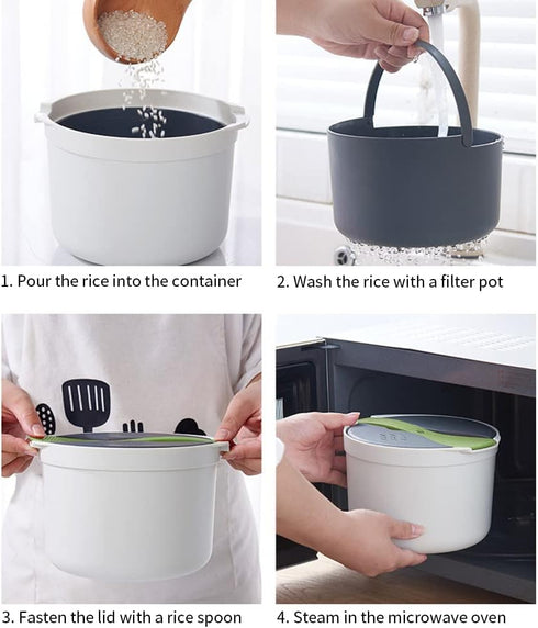 Microwave Rice Cooker, 2L Microwave Rice Steamer Pasta Cooker, Food Grade PP Microwave Cooker, Strainer and Steamer Pot
