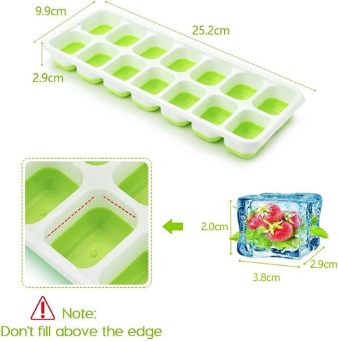 Ice Cube Trays, Silicone Easy-Release 14-Ice Trays with Spill-Resistant Lid, BPA Free, 2 Pack