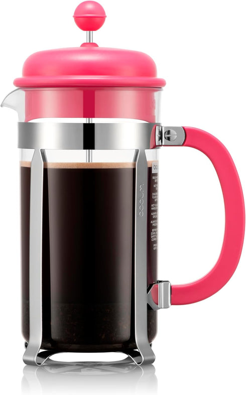 Bodum 34oz Caffettiera French Press Coffee Maker with Reusable Stainless Steel Filter, BPA-Free Plastic Carafe, Pink