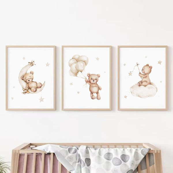 Baccone Bear Nursery Wall Art Decor Set of 3 Teddy Bear Canvas Wall
