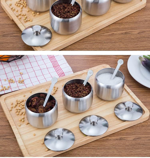 TENTA KITCHEN TENT 18/8 Stainless Steel Seasoning Containers Set, Spice Rack with 3 Serving Spoons
