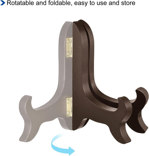 uxcell 4" Easel Plate Holder - Wooden Folding Display Stand in Brown for Picture Frames