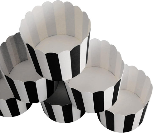 100 Pack Black and White Stripes Muffin Liners - Elegant Baking Cups for Cupcakes, Birthday Parties, Weddings
